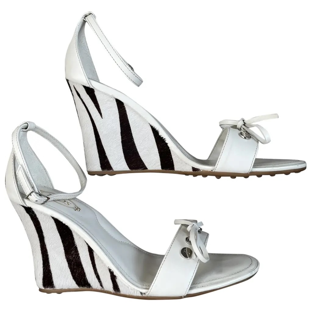 Tod's Ivory Zebra Ponyhair Covered Heel Wedges With Box Made In Italy